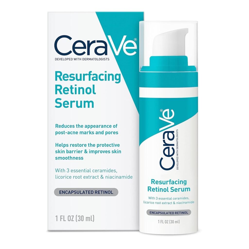 CeraVe Retinol Serum for Post-Acne Marks and Skin Texture | Pore Refining, Resurfacing, Brightening Facial Serum with Retinol and Niacinamide | Fragrance Free, Paraben Free  Non-Comedogenic| 1 Oz