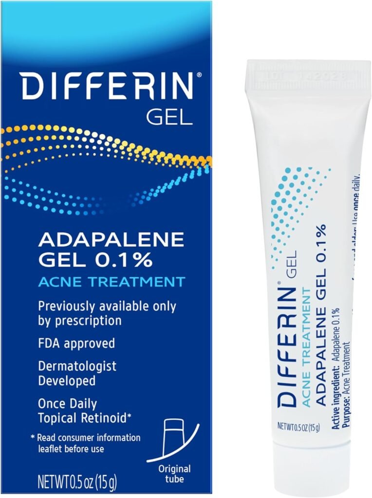 Differin Acne Treatment Gel, 30 Day Supply, Retinoid Treatment for Face with 0.1% Adapalene, Gentle Skin Care for Acne Prone Sensitive Skin, 15g Tube