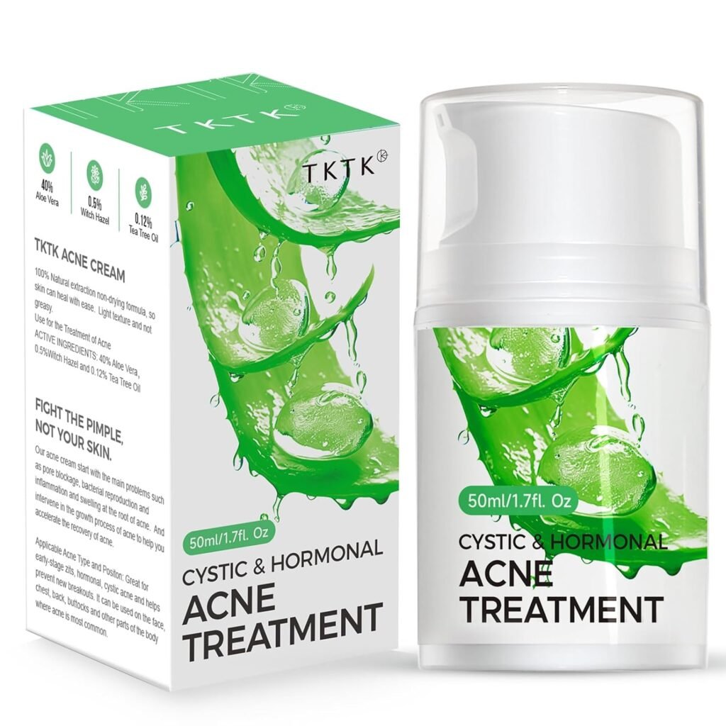 TKTK Cystic Acne Spot Treatment for Face, Hormonal Acne Treatment for Teens  Adults, Acne Cream Pimple Cream Spot Treatment with Aloe Vera, Tea Tree Oil, and Witch Hazel for Skin Type