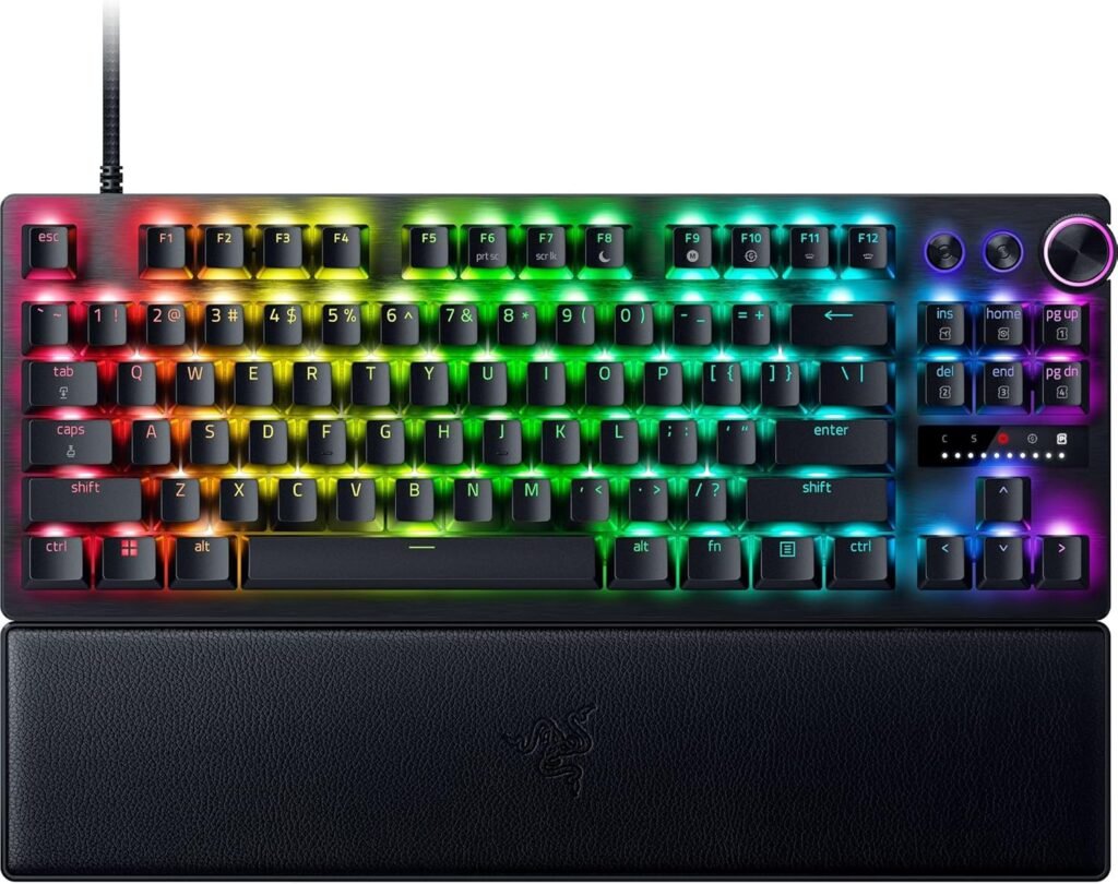 Razer Huntsman V3 Pro TKL Gaming Keyboard: Analog Optical Switches w/Rapid Trigger  Adjustable Actuation - Media Keys  Dial - Doubleshot PBT Keycaps - Aluminum Top Plate - Wrist Rest (Renewed)