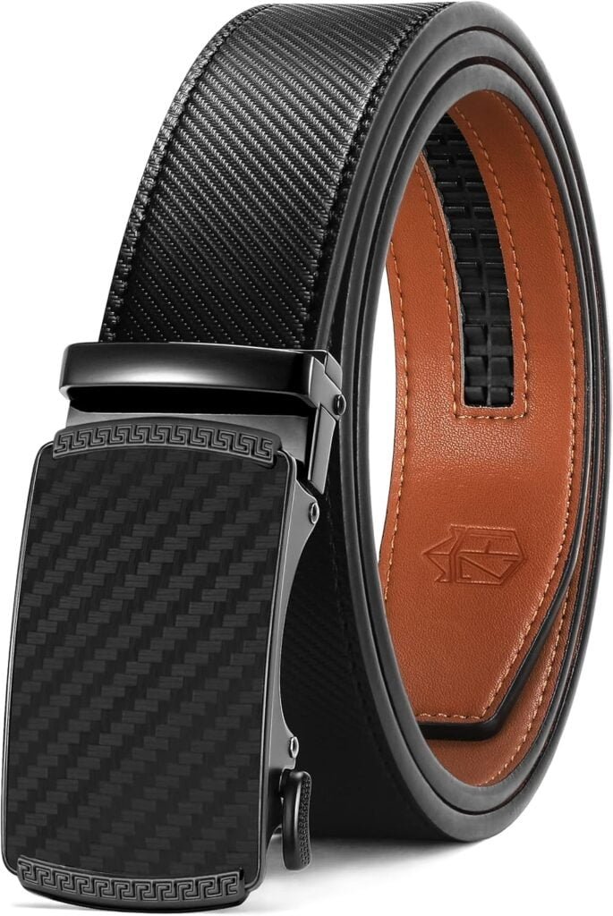 Zitahli Belt Men, Ratchet Belt Dress with 1 3/8 Premium Leather,Slide Belt with Easier Adjustable Automatic Buckle