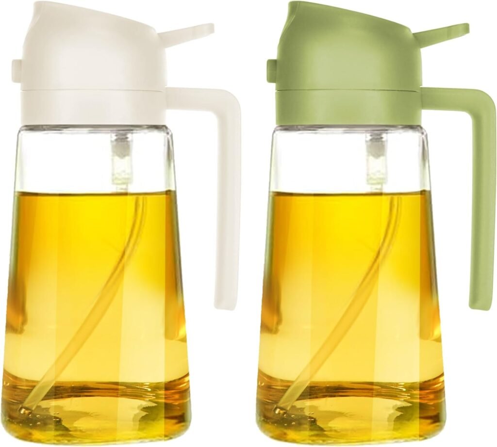 16oz Oil Dispenser Bottle for Kitchen - 2 in 1 Olive Oil Dispenser and Oil Sprayer - 470ml Olive Oil Bottle - Oil Sprayer for Cooking, Kitchen, Salad, Barbecue Green