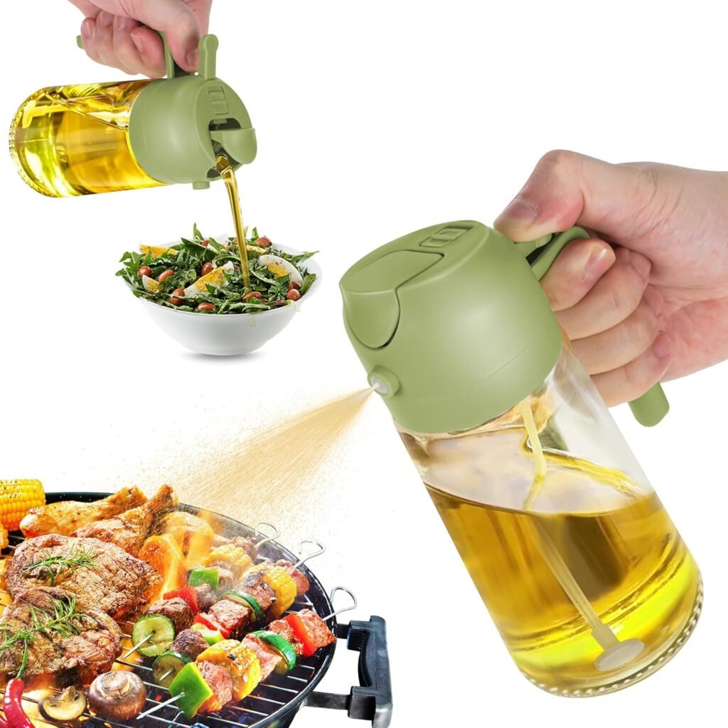 16oz Oil Dispenser Bottle for Kitchen - 2 in 1 Olive Oil Dispenser and Oil Sprayer - 470ml Olive Oil Bottle - Oil Sprayer for Cooking, Kitchen, Salad, Barbecue Green