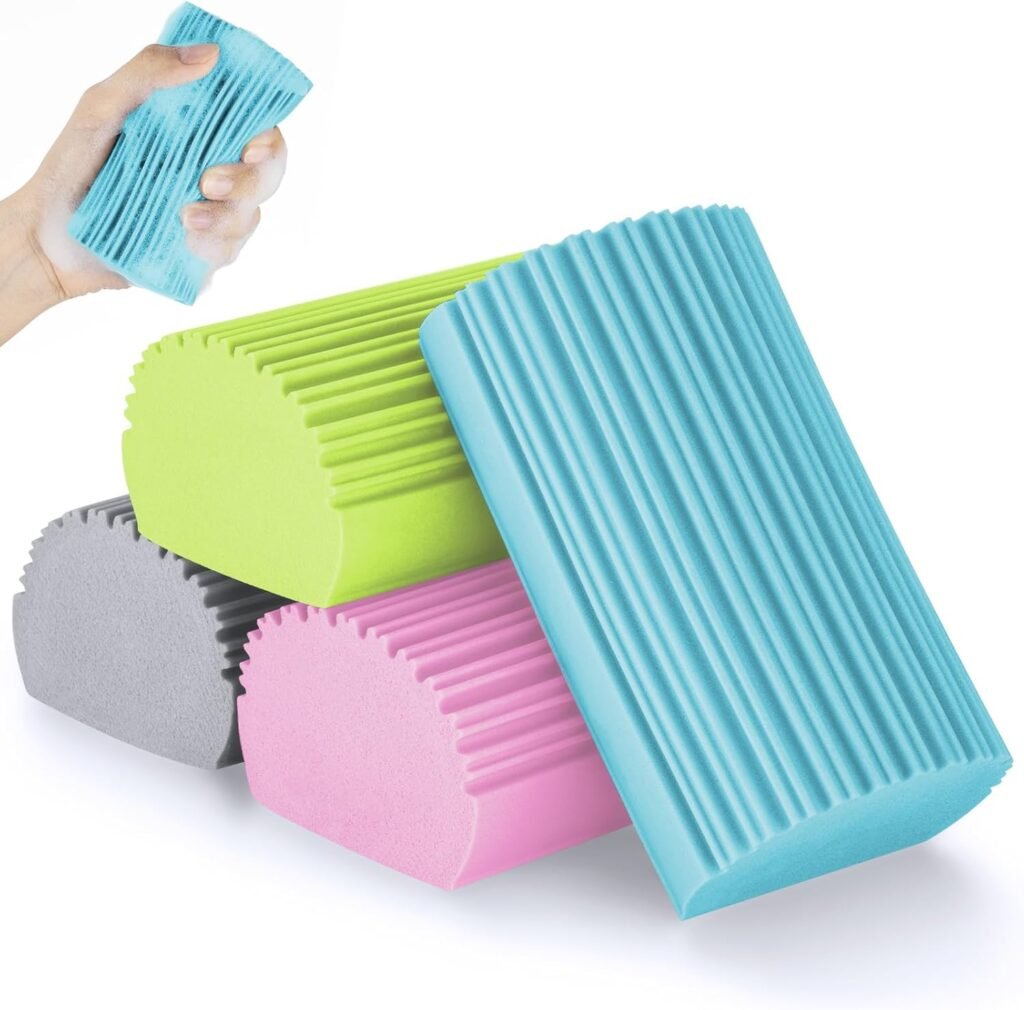 4 Pack Damp Clean Duster Sponge, Magic Sponge Eraser for Household Cleaning, Reusable Dusters Cleaning Supplies for Housekeeping, Dish, Blinds, Glass, Baseboards,Window Track Grooves and Faucets