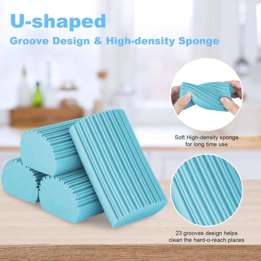 4 Pack Damp Clean Duster Sponge, Magic Sponge Eraser for Household Cleaning, Reusable Dusters Cleaning Supplies for Housekeeping, Dish, Blinds, Glass, Baseboards,Window Track Grooves and Faucets