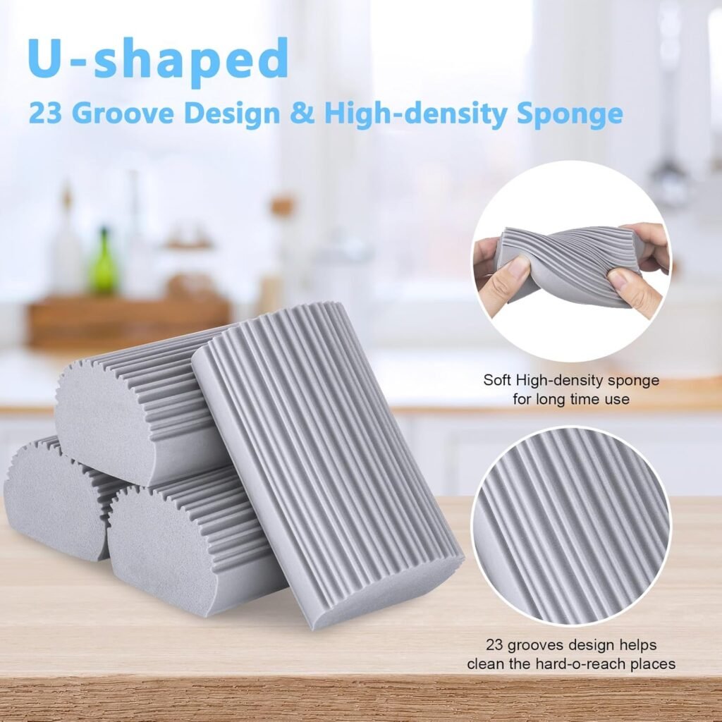 4 Pack Damp Clean Duster Sponge, Magic Sponge Eraser for Household Cleaning, Reusable Dusters Cleaning Supplies for Housekeeping, Dish, Blinds, Glass, Baseboards,Window Track Grooves and Faucets