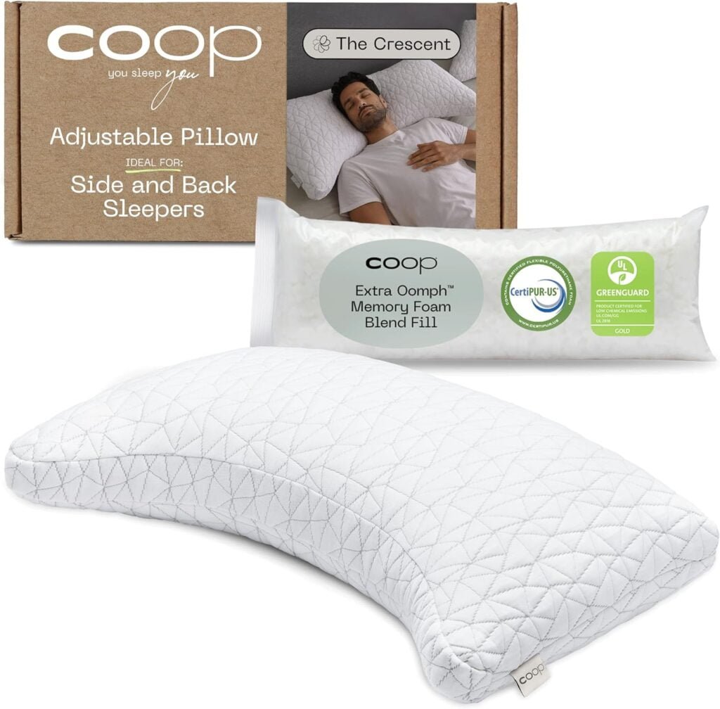 Coop Home Goods The Original Crescent Adjustable Pillow, Queen Bed Pillows for Shoulder, Neck  Head Support, Crescent Foam Pillows - Medium Firm for Back  Side Sleeper, CertiPUR-US/GREENGUARD Gold