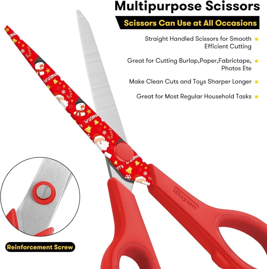 iBayam Scissors All Purpose Heavy Duty 3-Pack, Christmas Gifts Wrapping Paper Cutter Tool, Ultra Sharp 8 Thick Blade Comfort-Grip Scissors for Christmas Ornaments Decorations Home Crafts Supplies