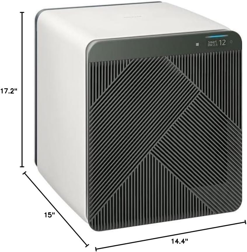 SAMSUNG BESPOKE Cube Air Purifier, Odor Eliminator, Home System w/ HEPA Filtration, 360 Degree Purification, Pet Mode, Smart Control, Traps Dust, AX350A9350N, Grey