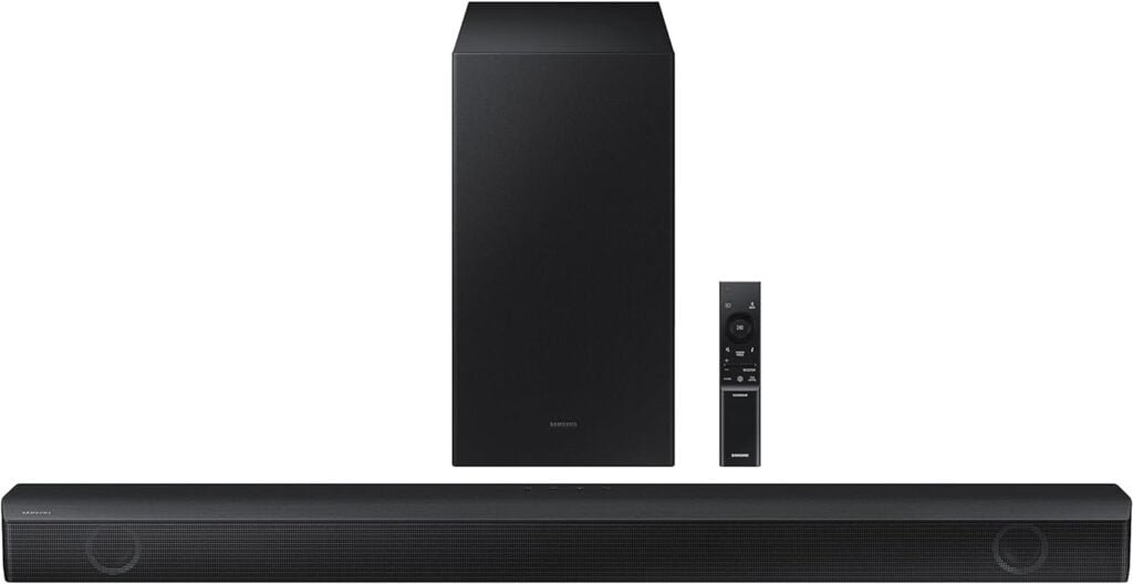 Samsung HW-B550/ZA 2.1ch Soundbar with Dolby Audio, DTS Virtual:X, Subwoofer Included, Adaptive Sound Lite, Bluetooth Multi-Device Connection, Wireless Surround Compatible, 2022, Black