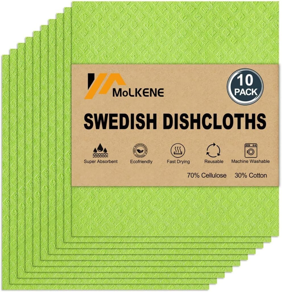 Swedish Dish Cloths - 10 Pack Reusable Kitchen Dishcloths - Ultra Absorbent Dish Towels for Washing Dishes - Cellulose Sponge Cloth Cleaning Rag - Assorted