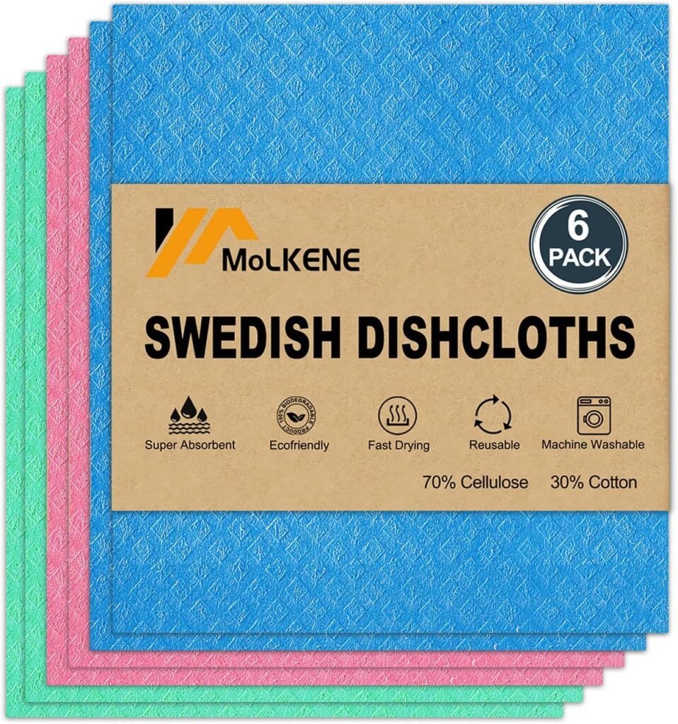 Swedish Dish Cloths - 10 Pack Reusable Kitchen Dishcloths - Ultra Absorbent Dish Towels for Washing Dishes - Cellulose Sponge Cloth Cleaning Rag - Assorted