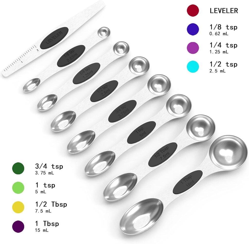 TILUCK Magnetic Measuring Spoons Set, Stainless Steel Dual Sided Spoons Set of 8, Stackable Teaspoon Tablespoon