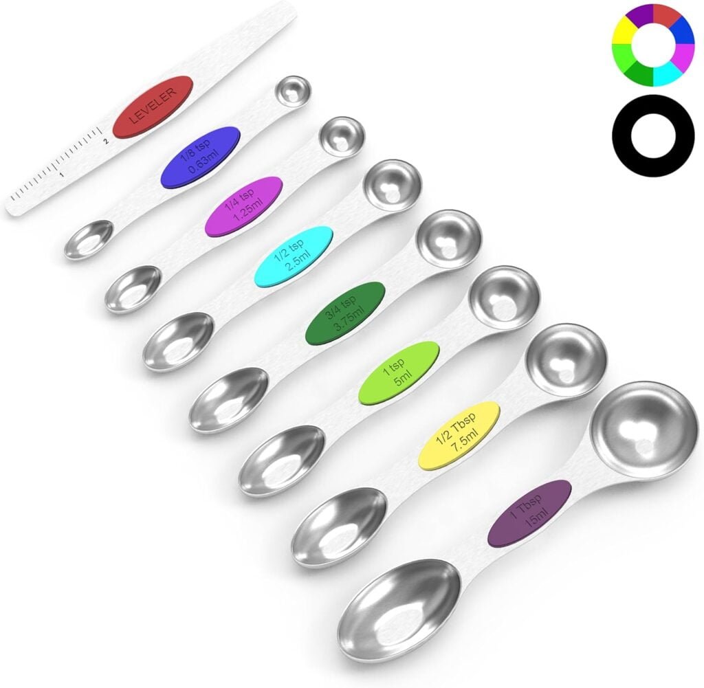 TILUCK Magnetic Measuring Spoons Set, Stainless Steel Dual Sided Spoons Set of 8, Stackable Teaspoon Tablespoon