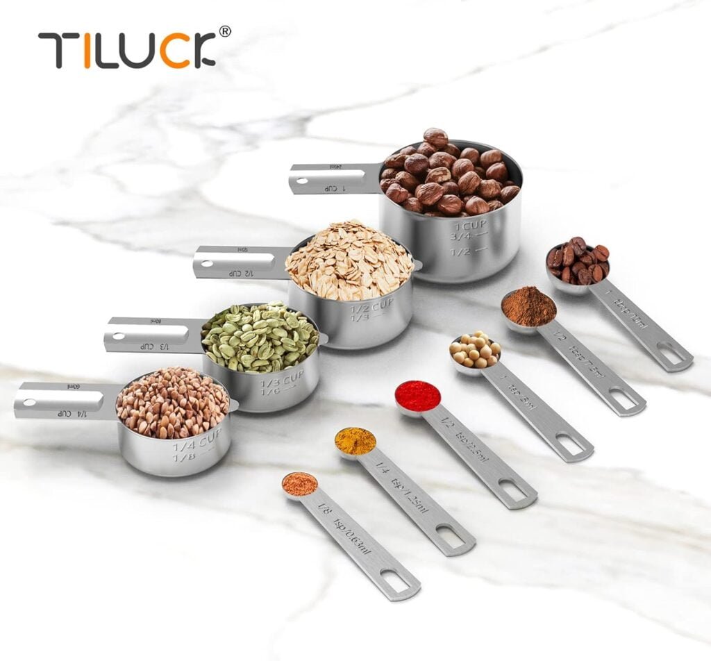 TILUCK Stainless Steel Measuring Cups  Spoons Set, Cups and Spoons,Kitchen Gadgets for Cooking  Baking (XX-Large)