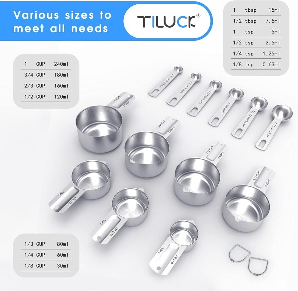 TILUCK Stainless Steel Measuring Cups  Spoons Set, Cups and Spoons,Kitchen Gadgets for Cooking  Baking (XX-Large)