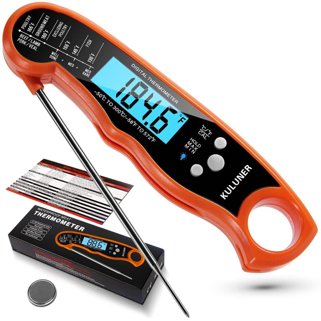 TP-01 Waterproof Digital Instant Read Meat Thermometer with 4.6” Folding Probe Backlight  Calibration Function for Cooking Food Candy, BBQ Grill, Liquids,Beef(Orange)