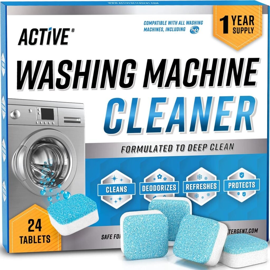 Washing Machine Cleaner Descaler 24 Pack - Deep Cleaning Tablets For HE Front Loader  Top Load Washer, Septic Safe Eco-Friendly Deodorizer, Clean Inside Drum and Laundry Tub Seal - 12 Month Supply