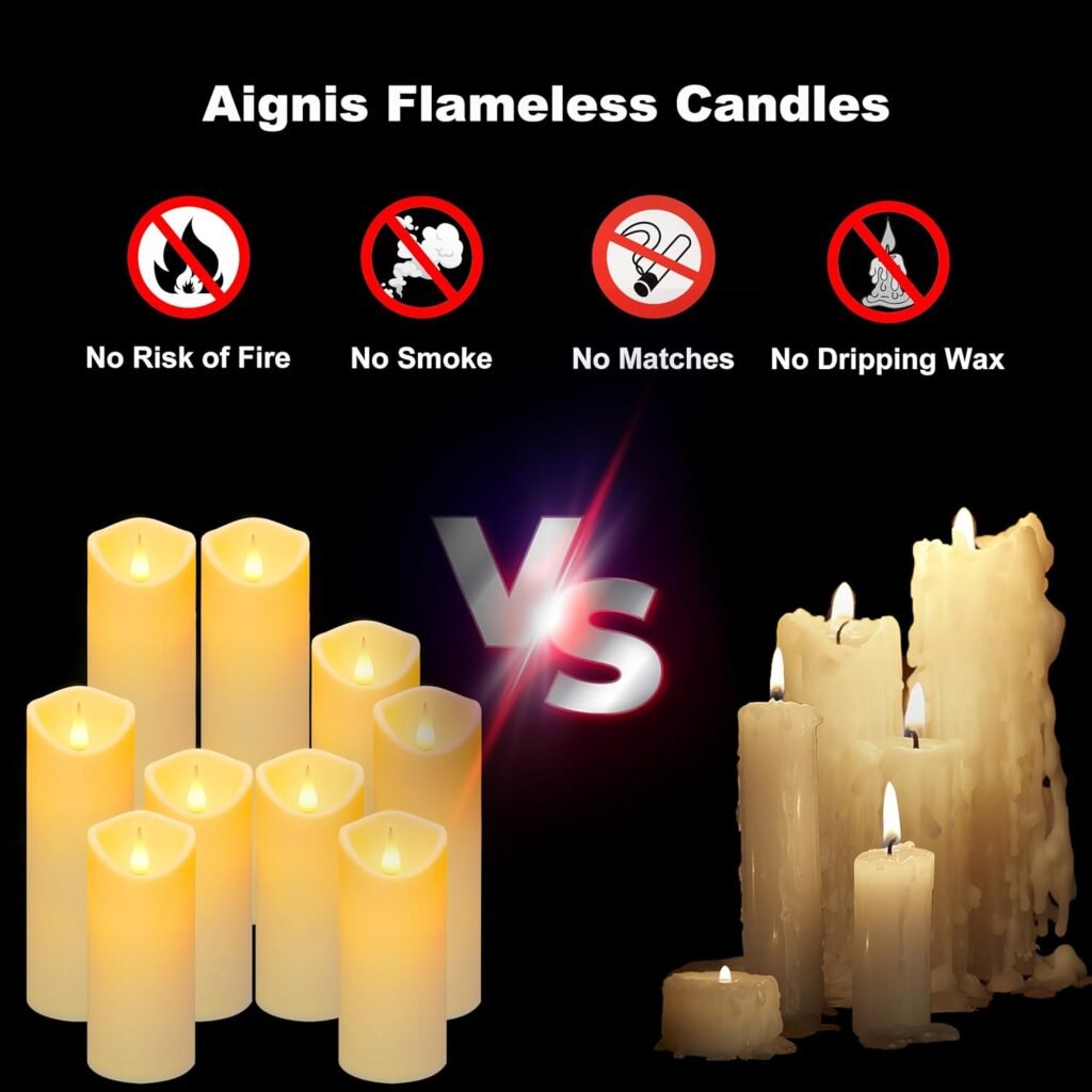 Aignis Flameless LED Candles with 10-Key Remote  Timer, Outdoor Indoor Waterproof Battery Operated Candles for Home/Birthday/Wedding/Holiday Décor, Exquisite Set of 12 (D2.2 x H4/5/6/7)