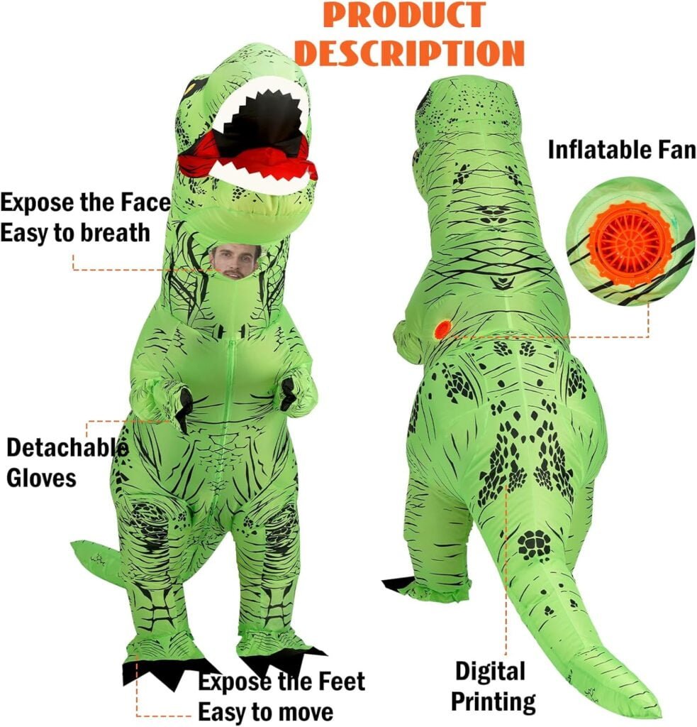 Inflatable Dinosaur Costume Kids  Adult,T-Rex Dinosaur Costume, Blow up Halloween Costume for Kids Adult