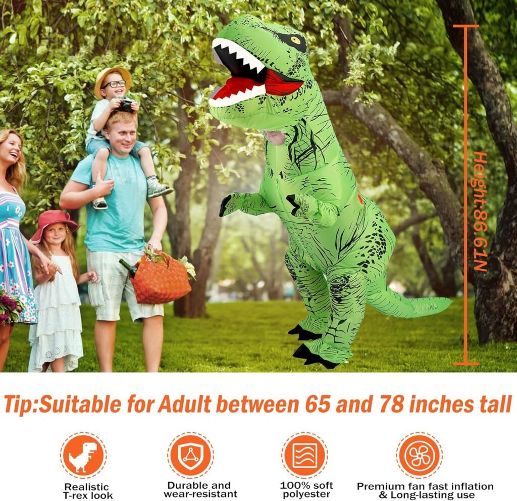 Inflatable Dinosaur Costume Kids  Adult,T-Rex Dinosaur Costume, Blow up Halloween Costume for Kids Adult