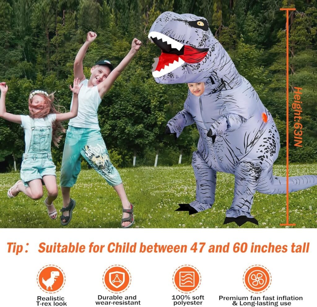 Inflatable Dinosaur Costume Kids  Adult,T-Rex Dinosaur Costume, Blow up Halloween Costume for Kids Adult