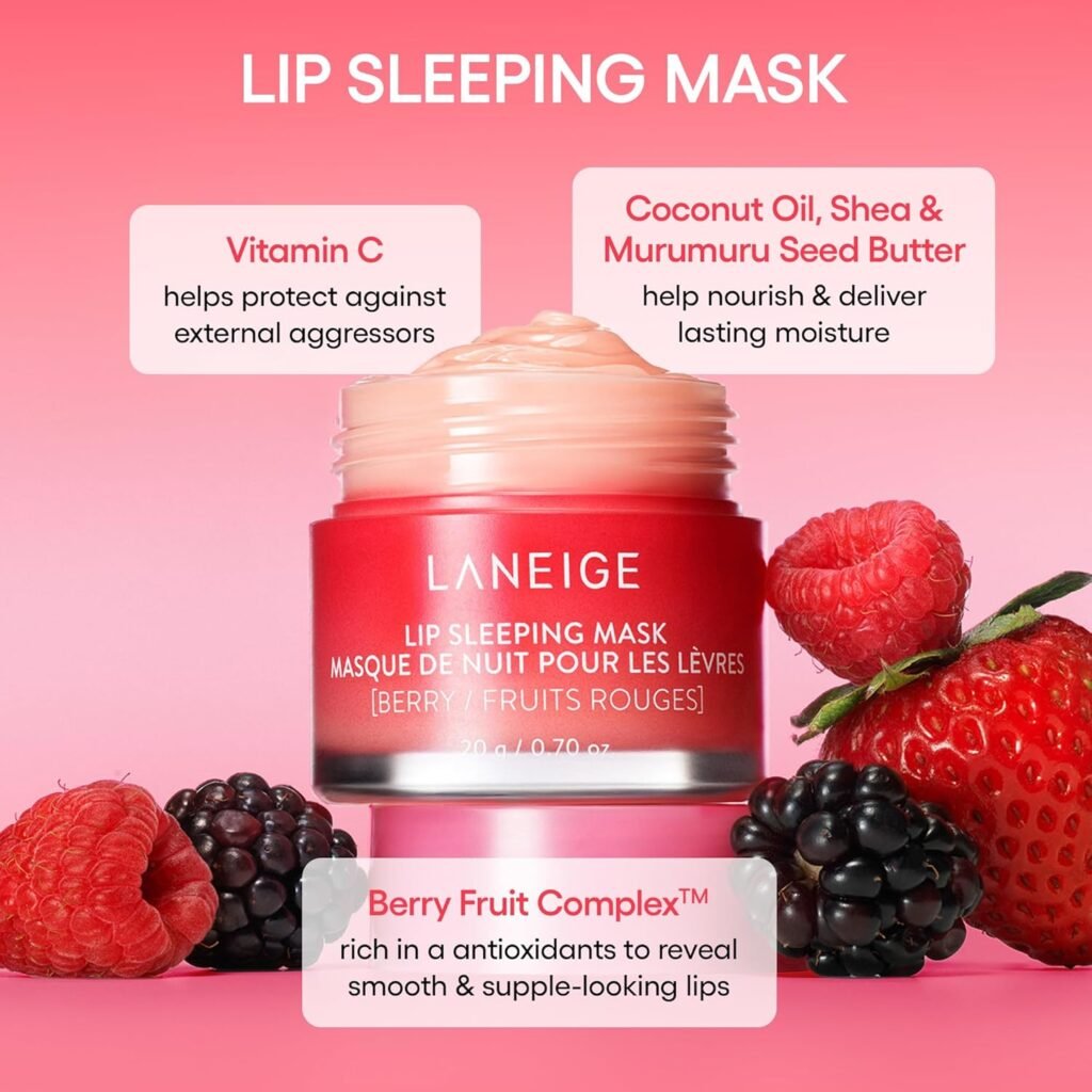 LANEIGE Lip Sleeping Mask: Nourish, Hydrate, Vitamin C, Murumuru  Shea Butter, Antioxidants, Flaky, Dry Lips