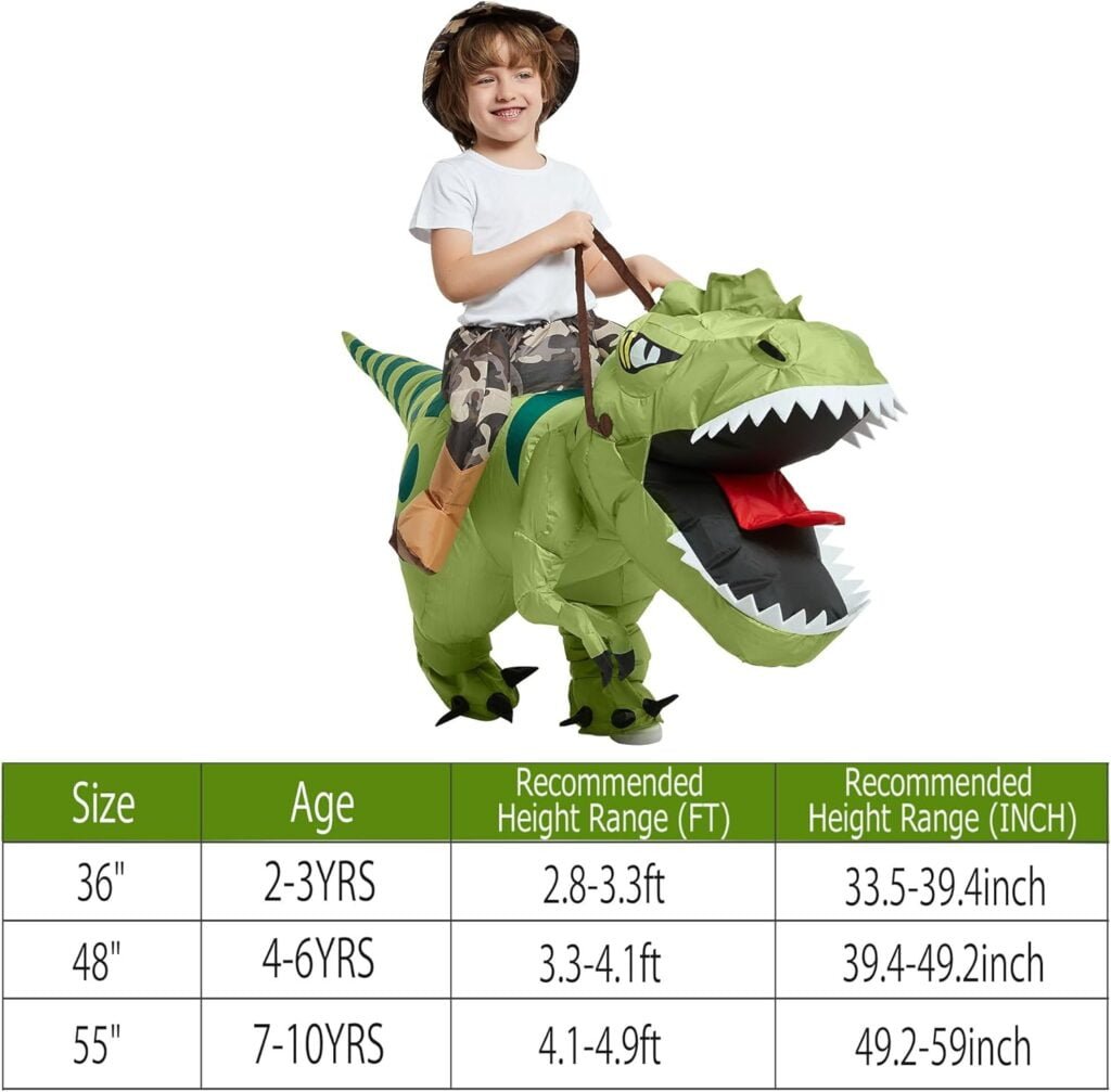 One Casa Inflatable Dinosaur Costume Riding T Rex Air Blow up Funny Fancy Dress Party Halloween Costume for Kids