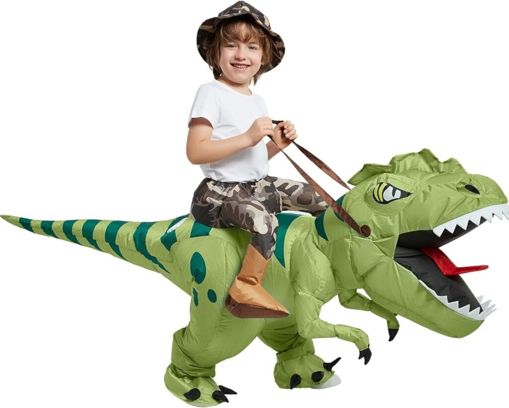 One Casa Inflatable Dinosaur Costume Riding T Rex Air Blow up Funny Fancy Dress Party Halloween Costume for Kids