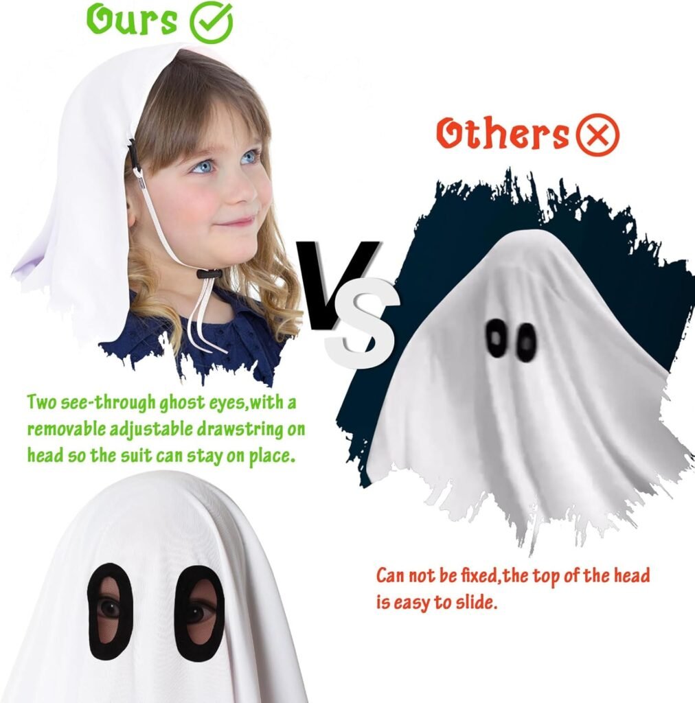 Oskiner Ghost Costume for Kids,White Ghost Costume with Pumpkin Bag, Spooky Halloween Costume for Boys Girls Toddler