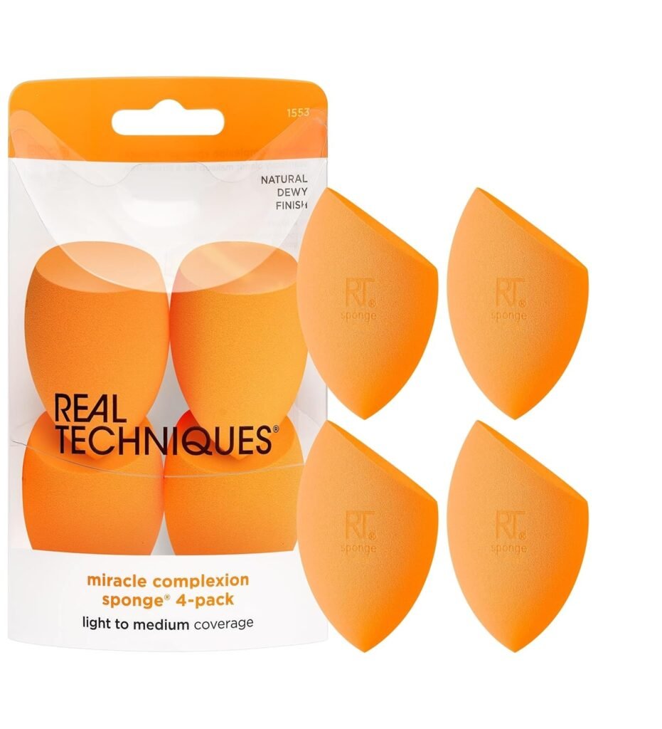 Real Techniques Miracle Complexion Sponge Set 4 Pack, Makeup Blender Sponge For Liquid  Cream Makeup, Buildable Coverage, Foundation Sponge For Natural Base, Gift Set, Latex-Free Foam