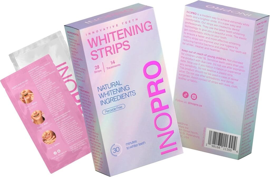 Teeth Whitening Strips 7 Treatments Kit - Sensitive Teeth Whitener, Peroxide Free, Enamel Safe Green White Strips, Deep Stains Removal - Instant Teeth Whitening Without The Harm (14 Strips)