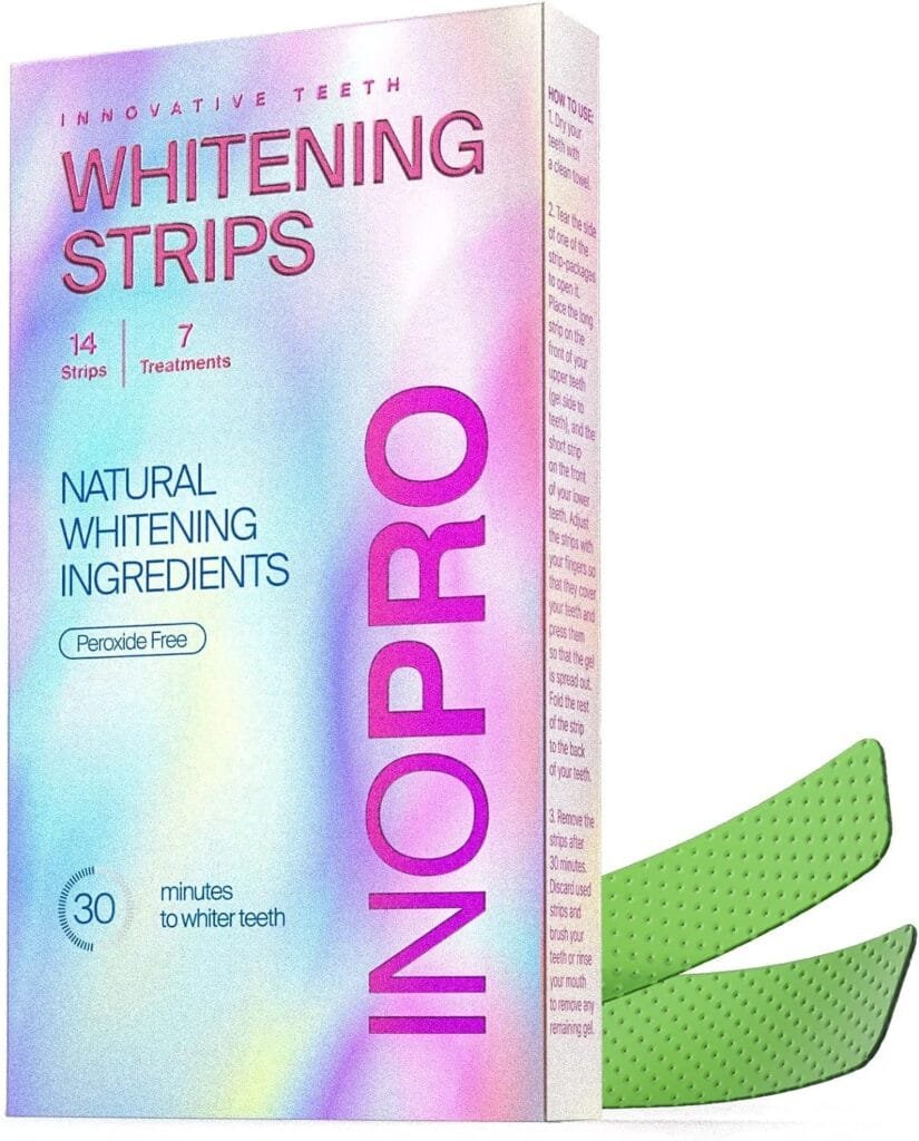 Teeth Whitening Strips 7 Treatments Kit - Sensitive Teeth Whitener, Peroxide Free, Enamel Safe Green White Strips, Deep Stains Removal - Instant Teeth Whitening Without The Harm (14 Strips)