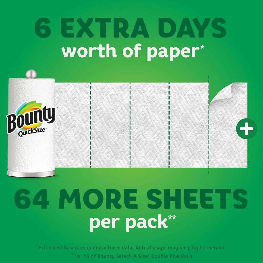 Bounty Quick Size Paper Towels, White, 8 Family Rolls = 20 Regular Rolls