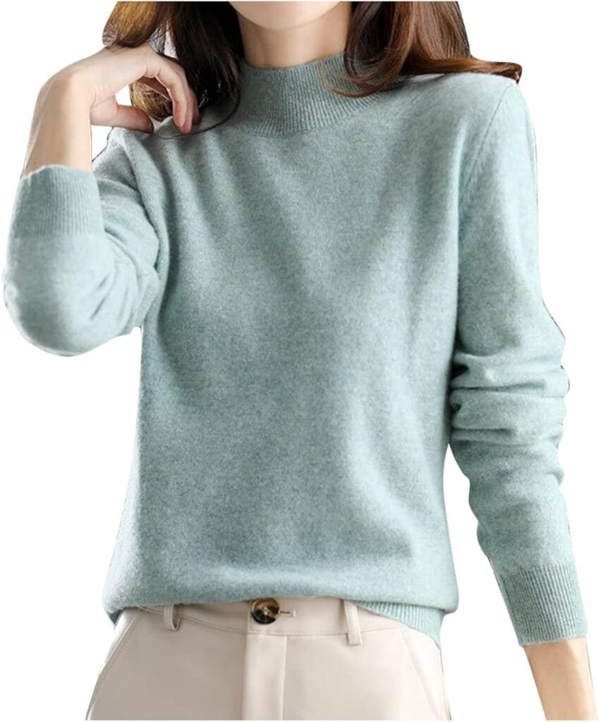 Cashmere Sweaters for Women Mock Neck Comfy Soft Long Sleeve Pullover Sweater Fall Fashion Tops