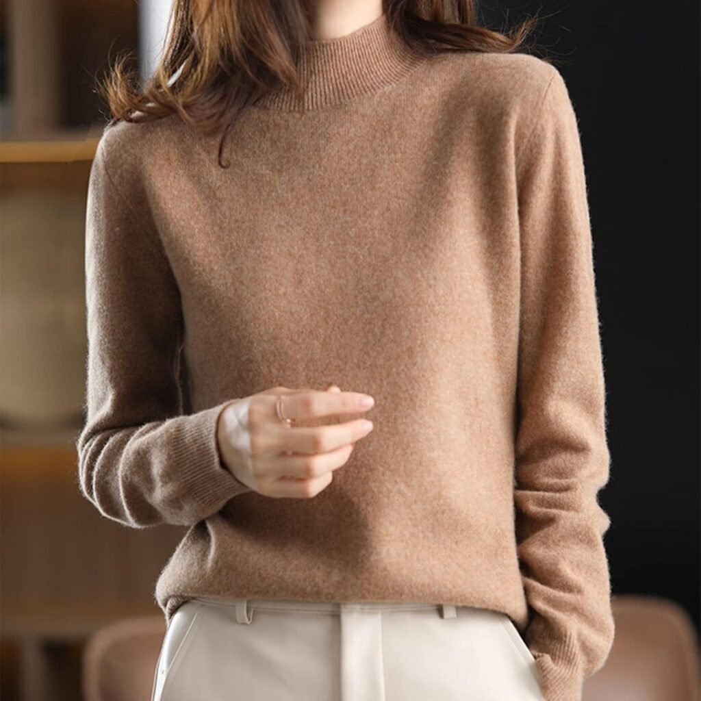 Cashmere Sweaters for Women Mock Neck Comfy Soft Long Sleeve Pullover Sweater Fall Fashion Tops