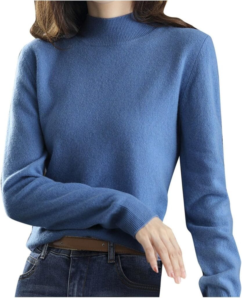 Cashmere Sweaters for Women Mock Neck Comfy Soft Long Sleeve Pullover Sweater Fall Fashion Tops