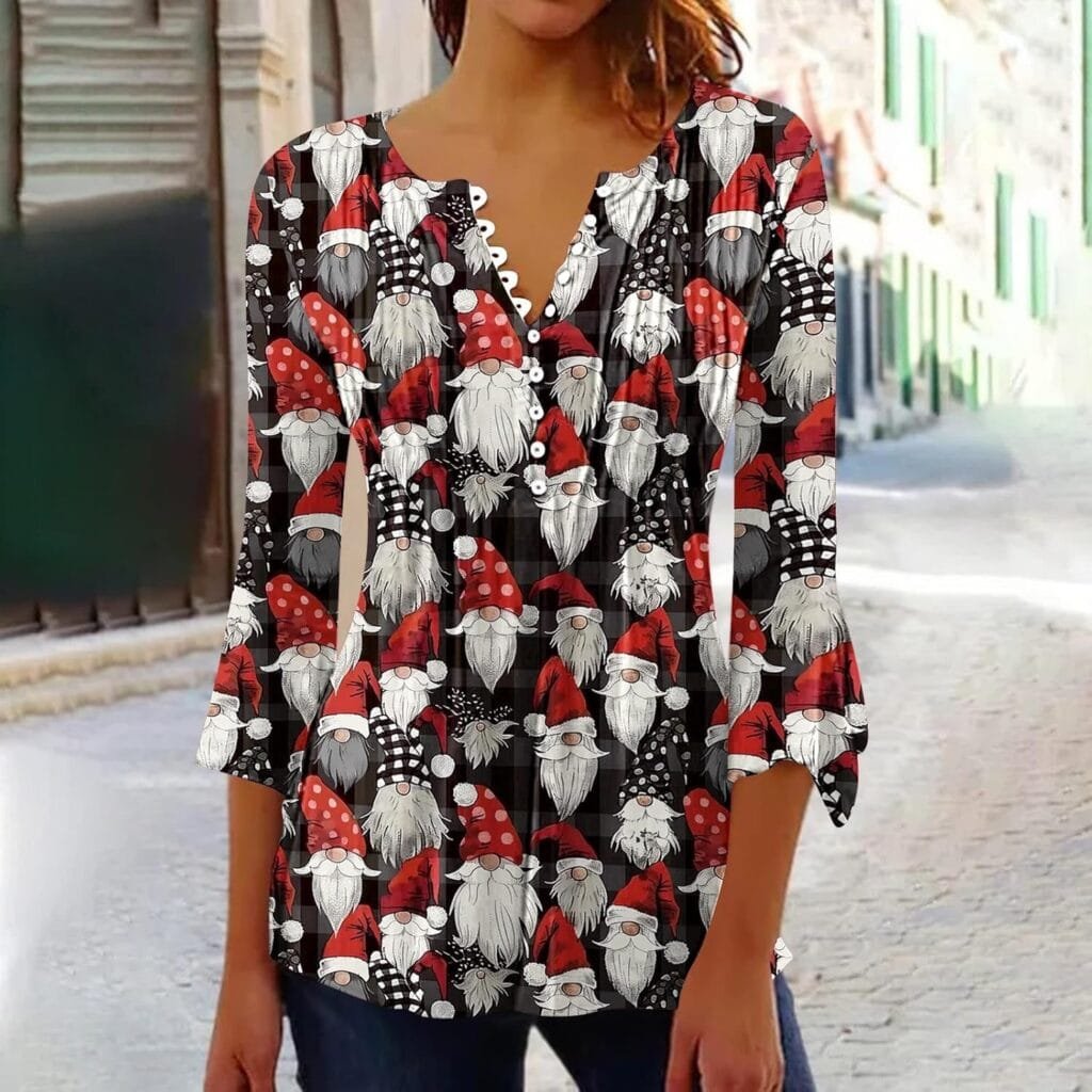 Christmas Shirts for Women 2024 Trendy Tunic TopsLoose Fit Dressy 3/4 Length Sleeve Womens Holiday Tops Womens Tunics