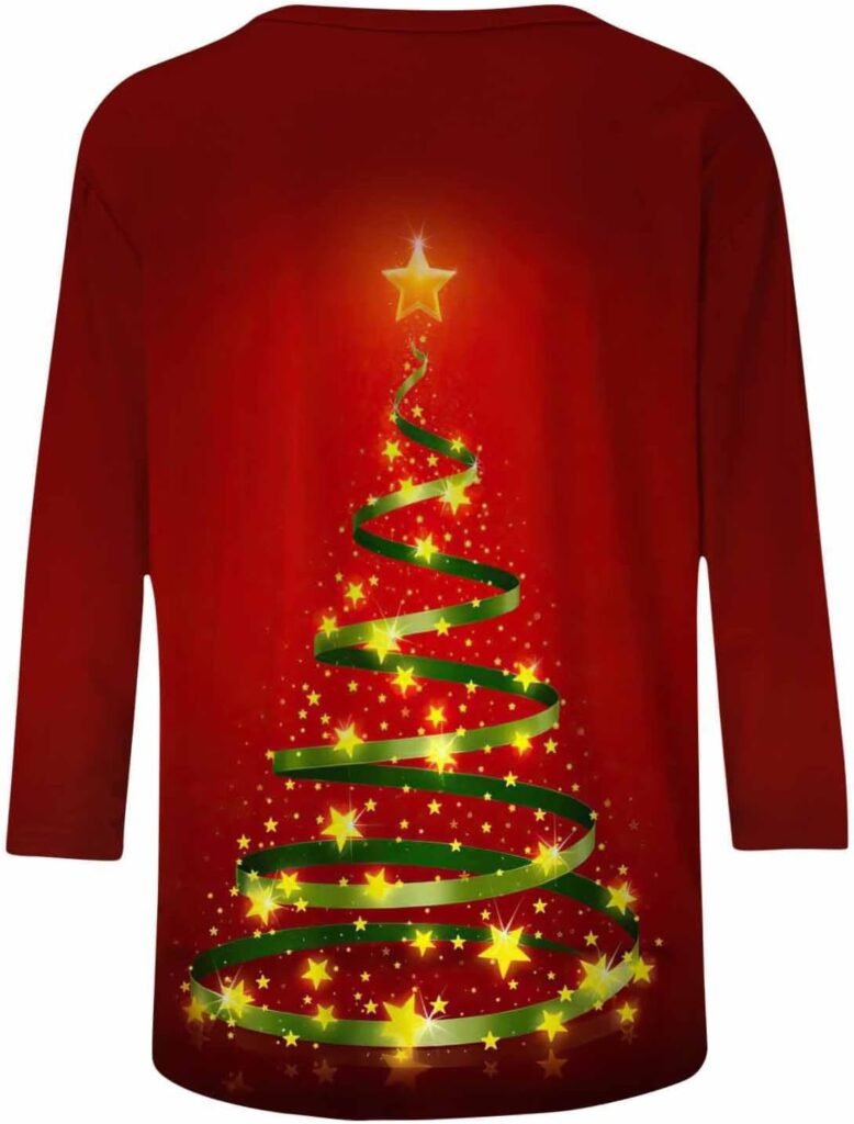 Christmas Sweaters for Women Xmas Crewneck Tunic Blouse 3/4 Sleeve Crewneck Pullover Blouse Cotton Tunic Tshirt