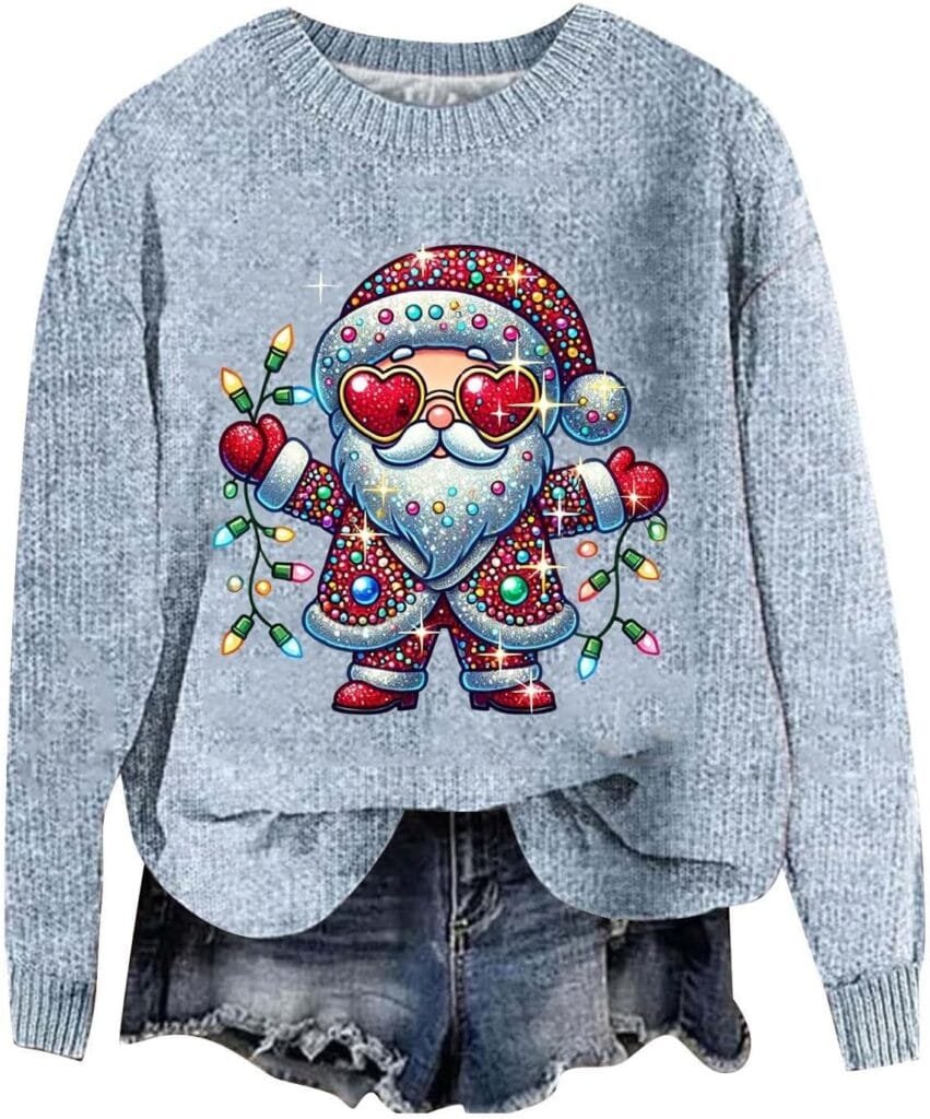 Christmas Ugly Sweatshirts for Women Funny Cute Xmas Shirts Long Sleeve Creweck Knit Holiday Pullover Tops