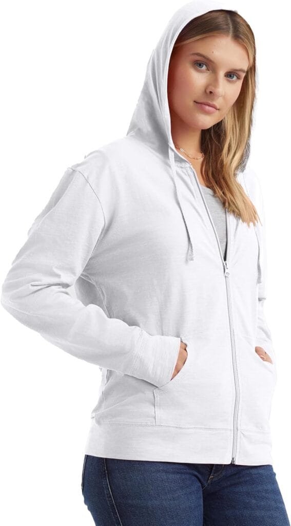 Hanes Women’s Slub Knit Full-Zip Hoodie, Textured Cotton Zip-Up T-Shirt Hoodie for Women