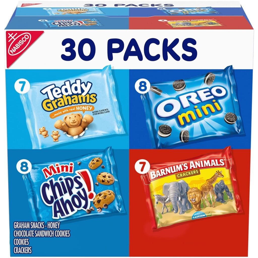 Nabisco Team Favorites Variety Pack, OREO Mini, CHIPS AHOY! Mini, Teddy Grahams Honey  Barnums Animal Crackers, 30 Snack Packs