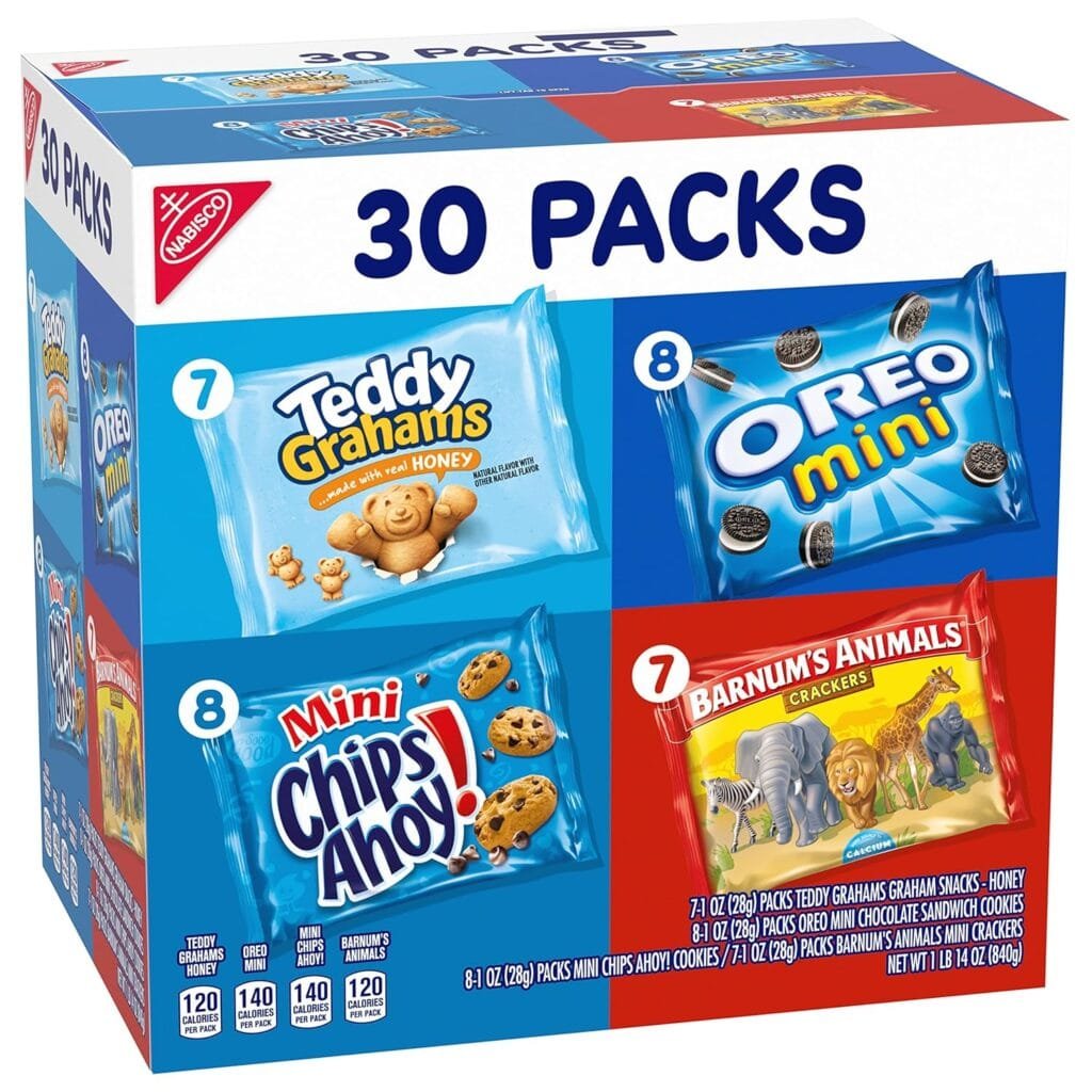 Nabisco Team Favorites Variety Pack, OREO Mini, CHIPS AHOY! Mini, Teddy Grahams Honey  Barnums Animal Crackers, 30 Snack Packs