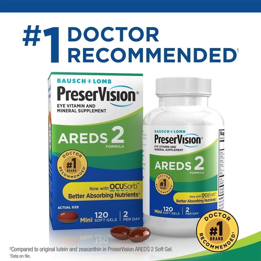 PreserVision AREDS 2 Eye Vitamin  Mineral Supplement, Contains Lutein, Vitamin C, Zeaxanthin, Zinc  Vitamin E, 120 Softgels (Packaging May Vary)