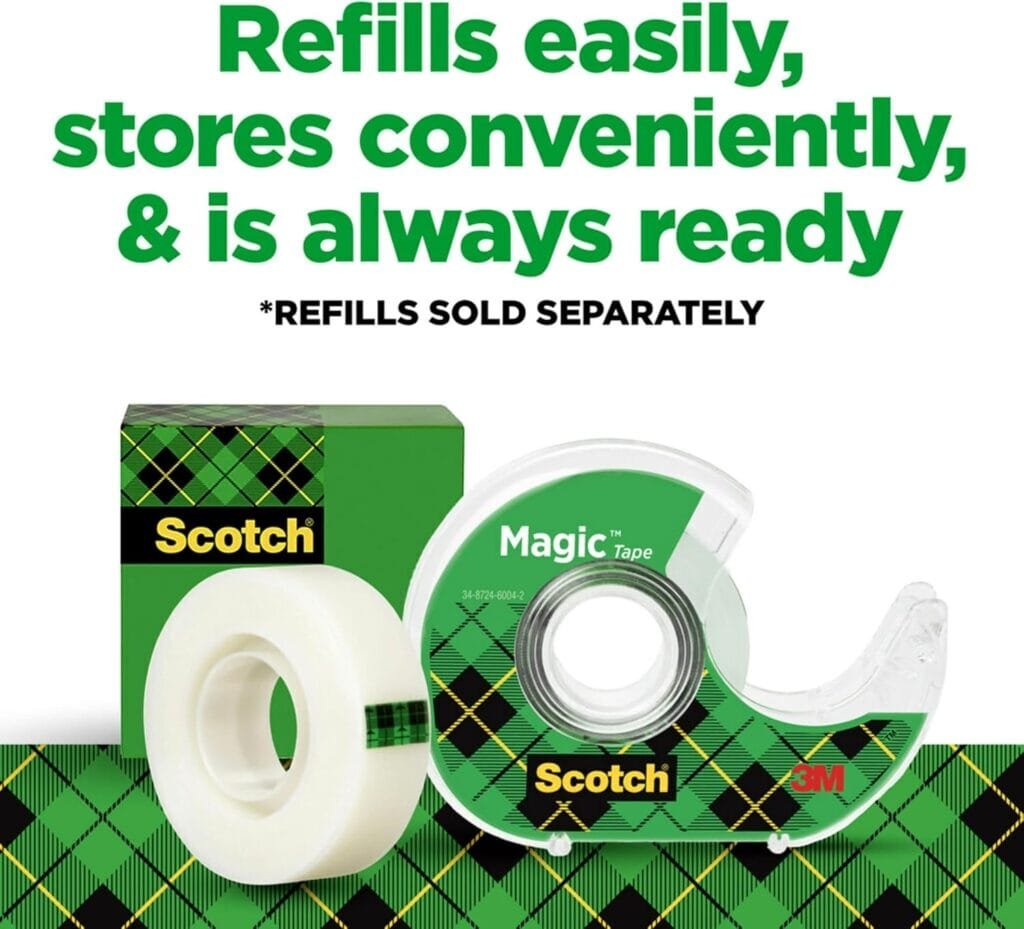 Scotch Magic Tape, 3 Rolls, Numerous Applications, Invisible, Engineered for Repairing, 3/4 x 300 Inches, Dispensered (3105)