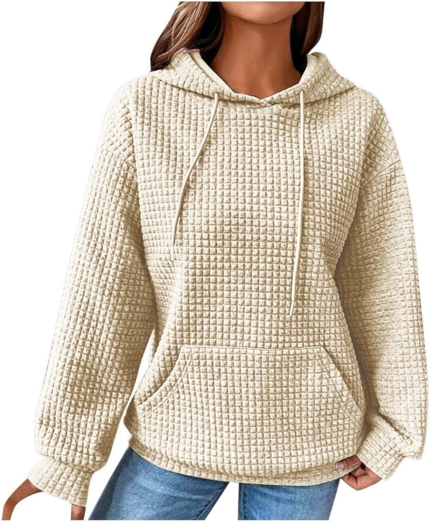 Waffle Hoodies for Women Crewneck Sweatshirt Pullover Trendy Hoodie Long Sleeve Y2k Hooded Sweatshirt Women