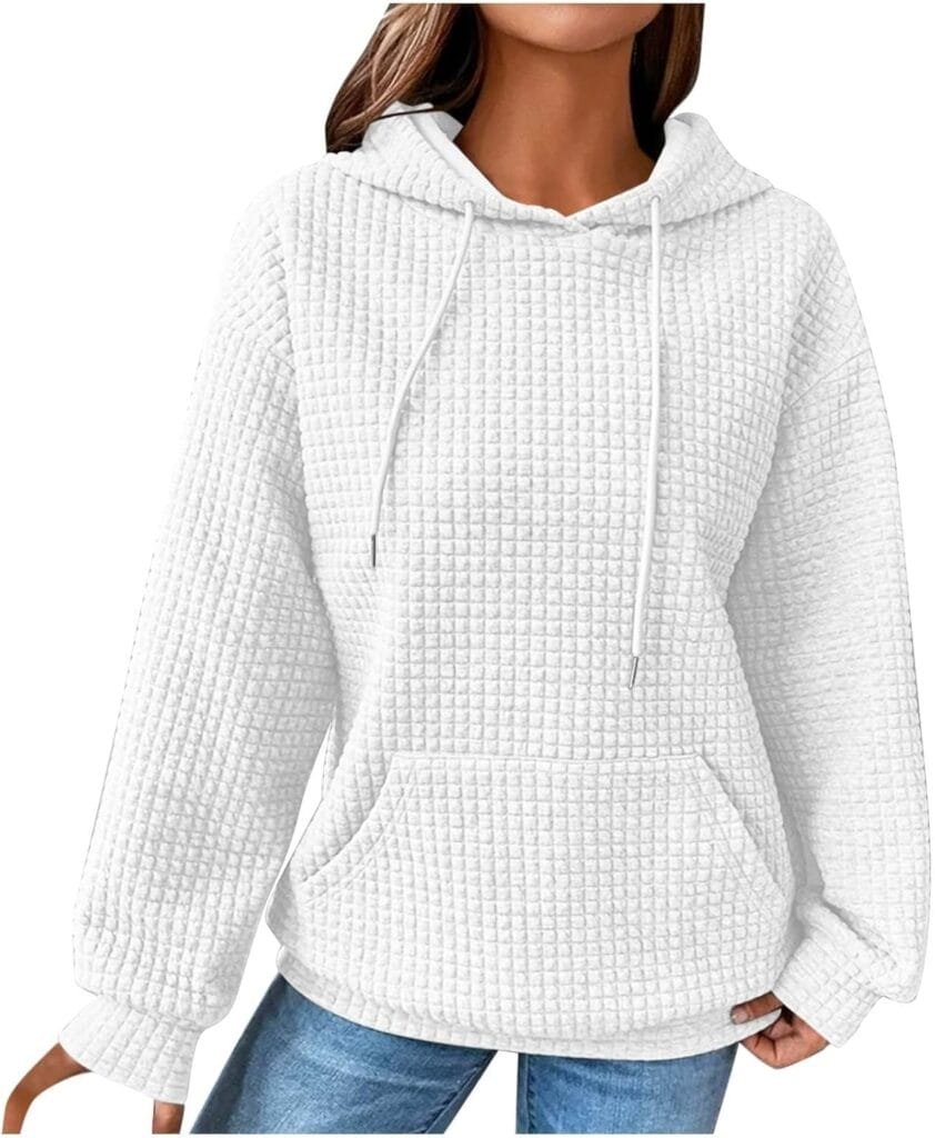 Waffle Hoodies for Women Crewneck Sweatshirt Pullover Trendy Hoodie Long Sleeve Y2k Hooded Sweatshirt Women