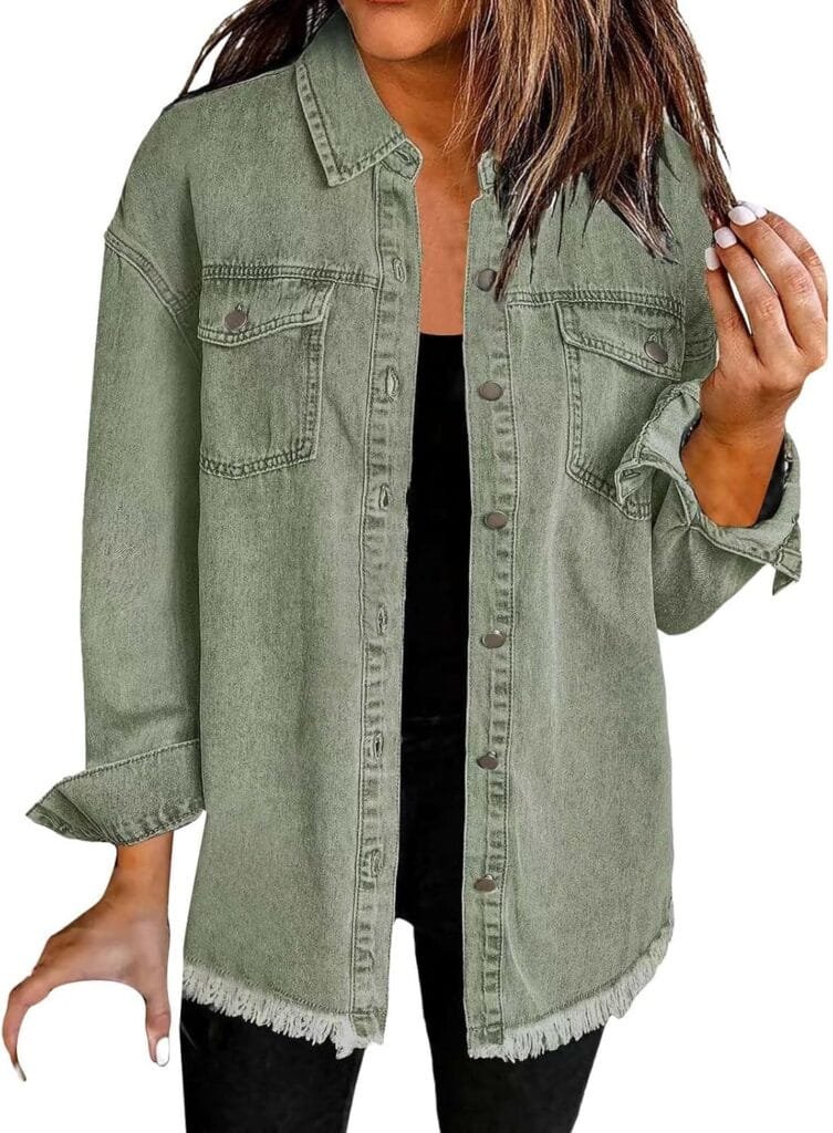 Womens Oversized Denim Jacket Lightweight Button Down Long Jean Jacket Casual Boyfriend Distresse Jacket Coats