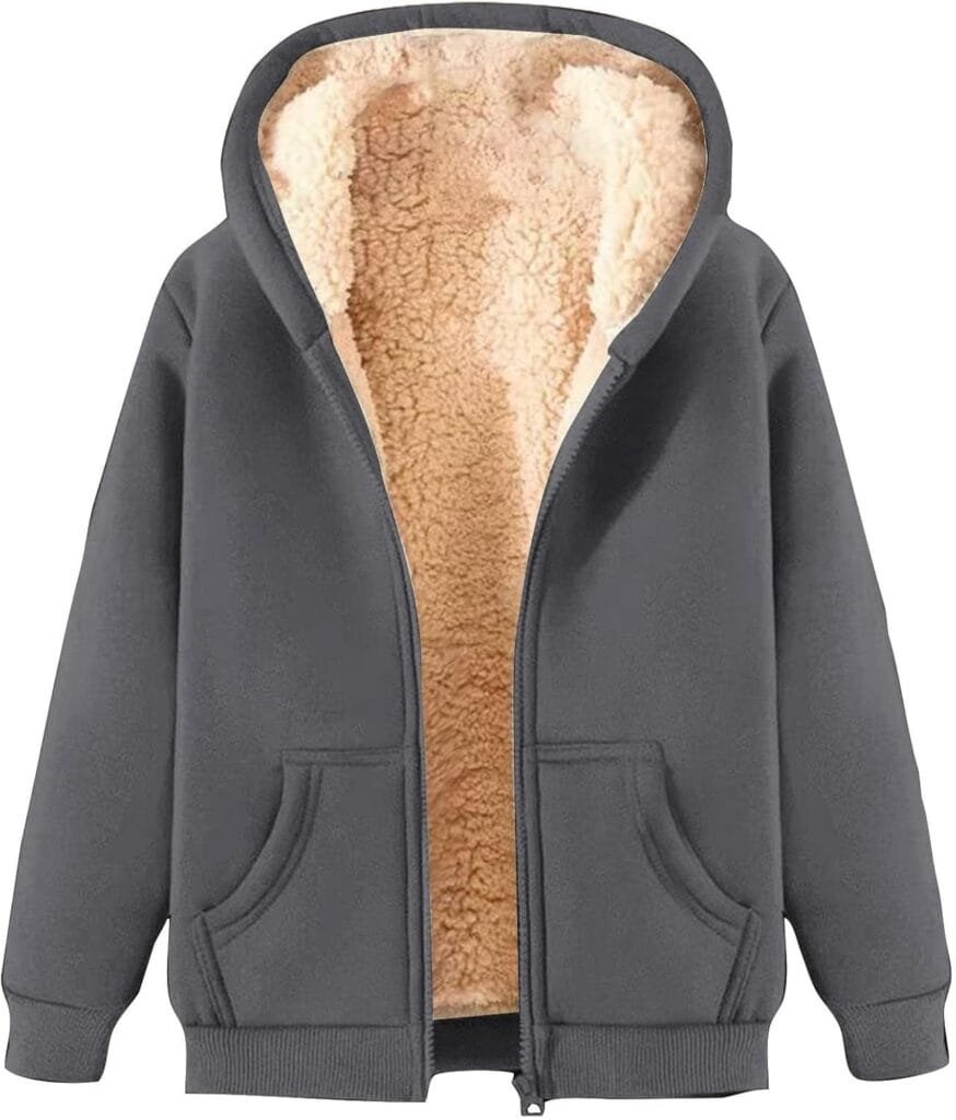 Womens Zip Up Hoodies Casual Oversized Fleece Jacket Trendy Y2K Hoodie Winter Sherpa Jacket Warm Winter Coats Pockets