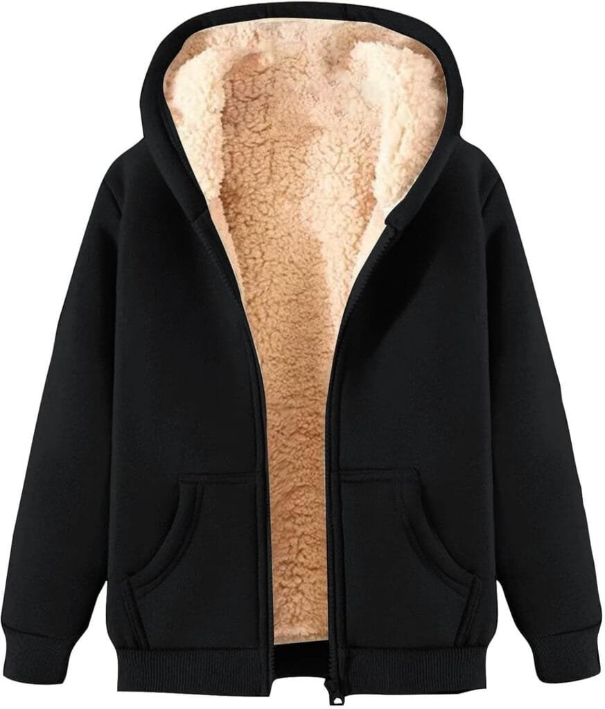 Womens Zip Up Hoodies Casual Oversized Fleece Jacket Trendy Y2K Hoodie Winter Sherpa Jacket Warm Winter Coats Pockets